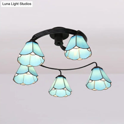 DecorBites™ DecorBites™ Tiffany Style Stained Glass Ceiling Light Fixture (3/5 Lights) - Semi Flush Mount in White/Blue/Clear