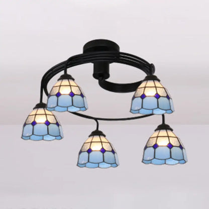 DecorBites™ DecorBites™ Tiffany Style Stained Glass Ceiling Light Fixture (3/5 Lights) - Semi Flush Mount in White/Blue/Clear