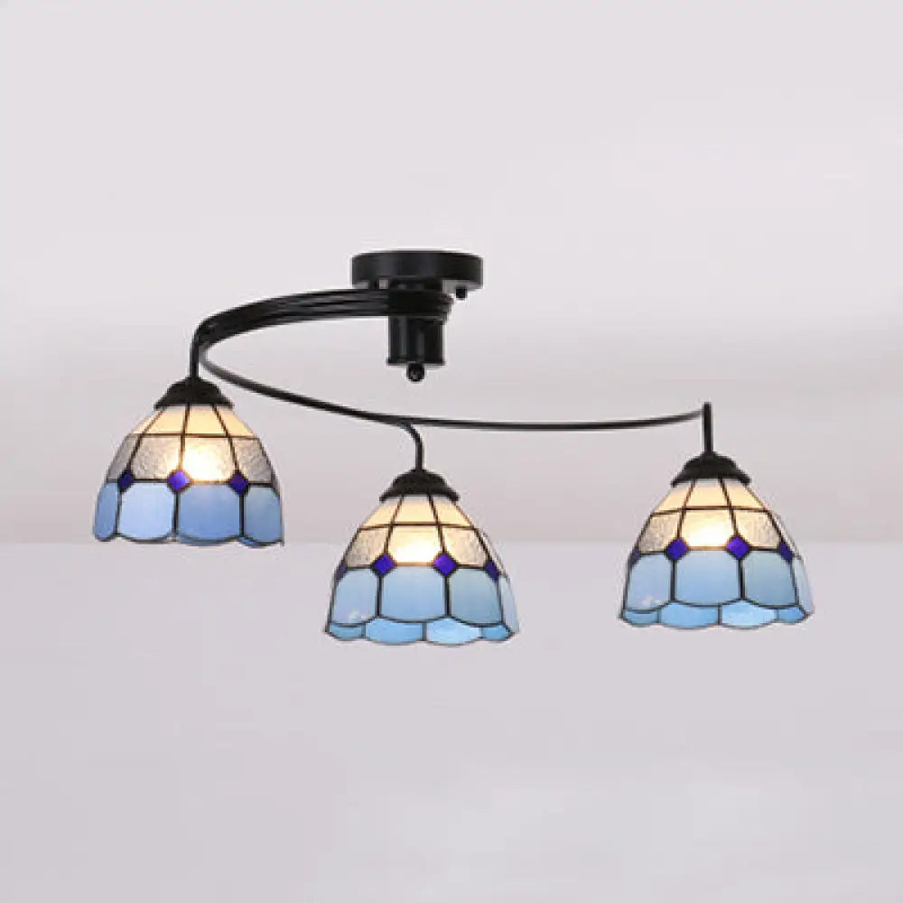 DecorBites™ DecorBites™ Tiffany Style Stained Glass Ceiling Light Fixture (3/5 Lights) - Semi Flush Mount in White/Blue/Clear