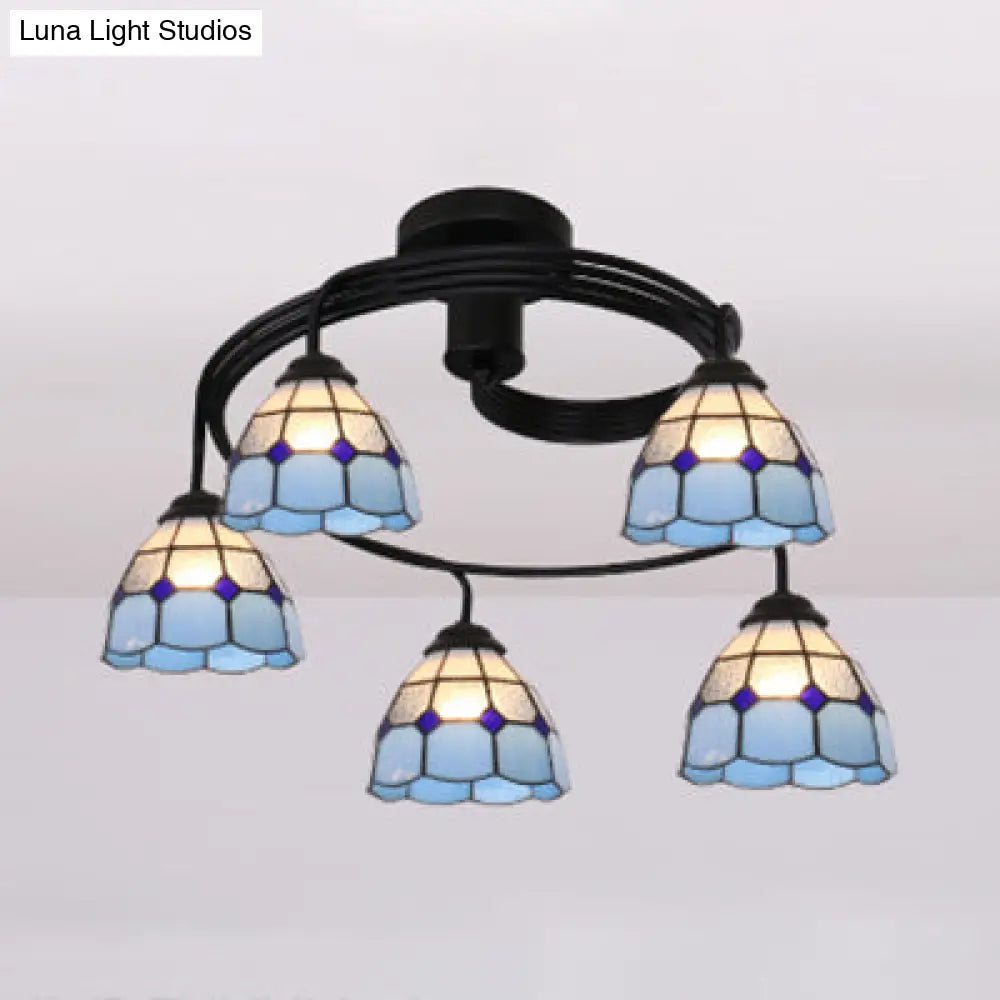 DecorBites™ DecorBites™ Tiffany Style Stained Glass Ceiling Light Fixture (3/5 Lights) - Semi Flush Mount in White/Blue/Clear