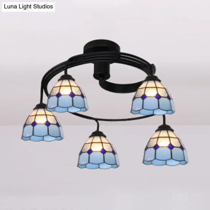 DecorBites™ DecorBites™ Tiffany Style Stained Glass Ceiling Light Fixture (3/5 Lights) - Semi Flush Mount in White/Blue/Clear