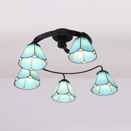 DecorBites™ DecorBites™ Tiffany Style Stained Glass Ceiling Light Fixture (3/5 Lights) - Semi Flush Mount in White/Blue/Clear