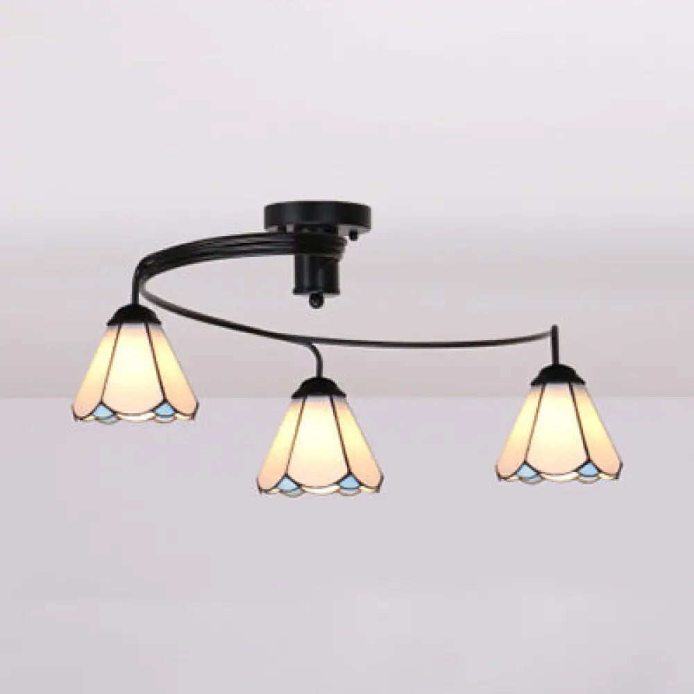 DecorBites™ DecorBites™ Tiffany Style Stained Glass Ceiling Light Fixture (3/5 Lights) - Semi Flush Mount in White/Blue/Clear