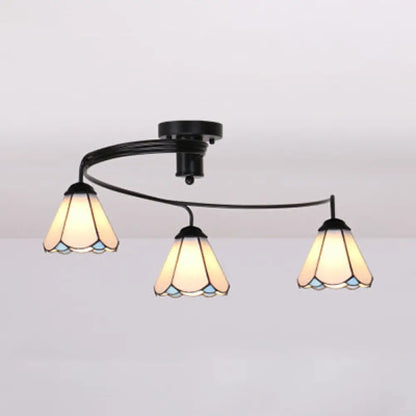 DecorBites™ DecorBites™ Tiffany Style Stained Glass Ceiling Light Fixture (3/5 Lights) - Semi Flush Mount in White/Blue/Clear