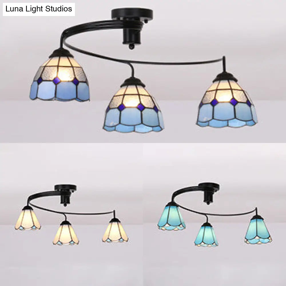 DecorBites™ DecorBites™ Tiffany Style Stained Glass Ceiling Light Fixture (3/5 Lights) - Semi Flush Mount in White/Blue/Clear
