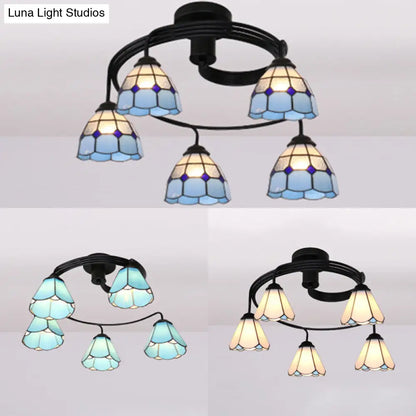 DecorBites™ DecorBites™ Tiffany Style Stained Glass Ceiling Light Fixture (3/5 Lights) - Semi Flush Mount in White/Blue/Clear