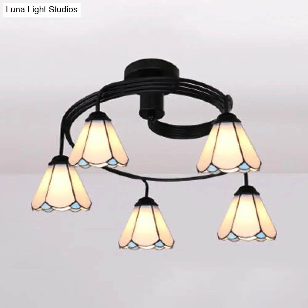 DecorBites™ DecorBites™ Tiffany Style Stained Glass Ceiling Light Fixture (3/5 Lights) - Semi Flush Mount in White/Blue/Clear