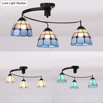 DecorBites™ DecorBites™ Tiffany Style Stained Glass Ceiling Light Fixture (3/5 Lights) - Semi Flush Mount in White/Blue/Clear