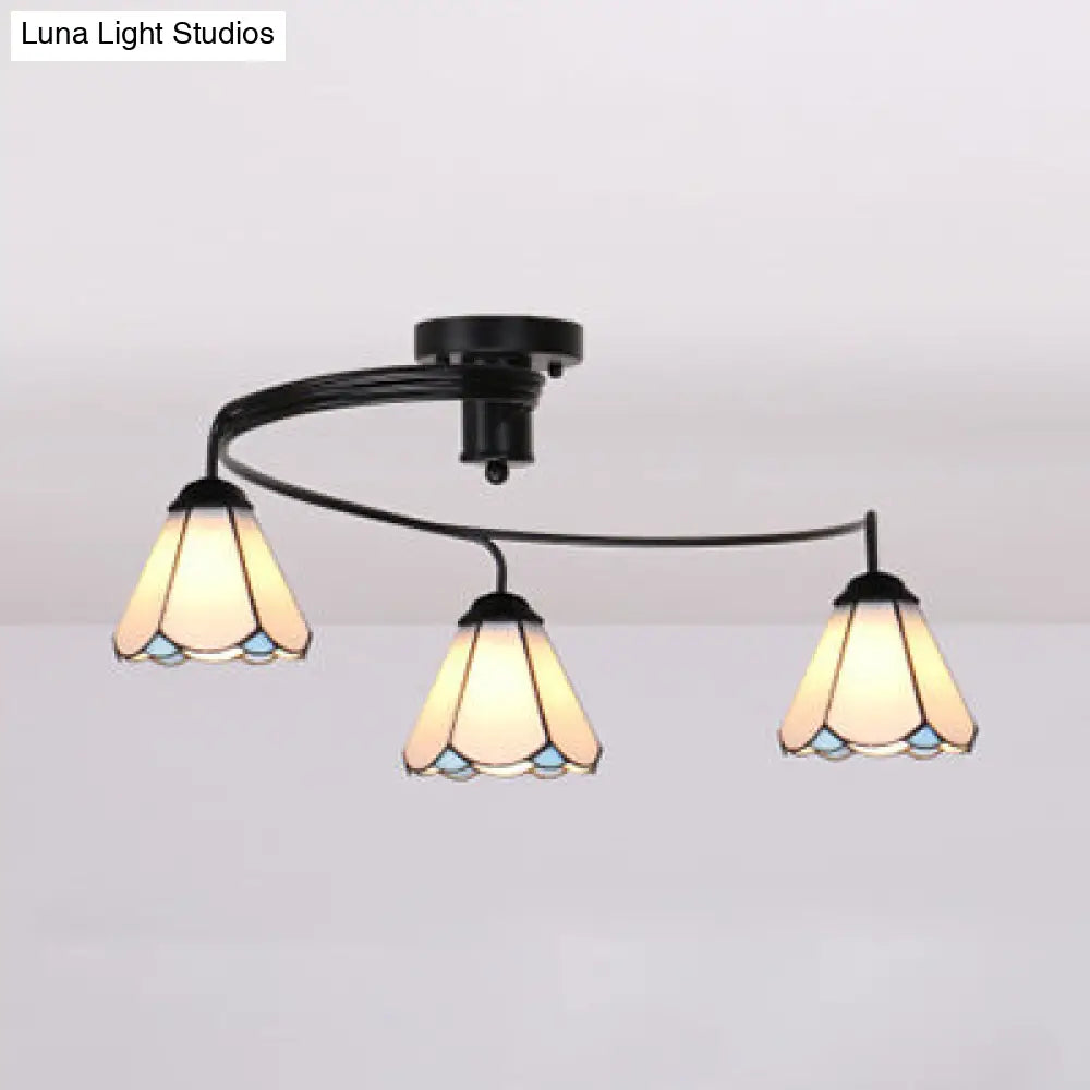 DecorBites™ DecorBites™ Tiffany Style Stained Glass Ceiling Light Fixture (3/5 Lights) - Semi Flush Mount in White/Blue/Clear