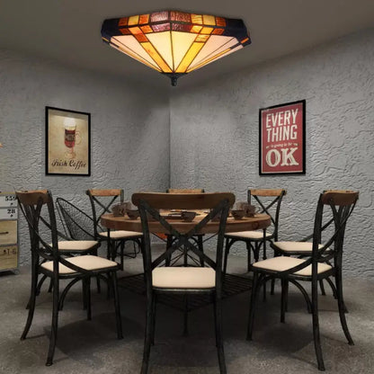 DecorBites™ DecorBites™ Tiffany Style Stained Glass Ceiling Light Fixture - Geometric Design with 3 Lights