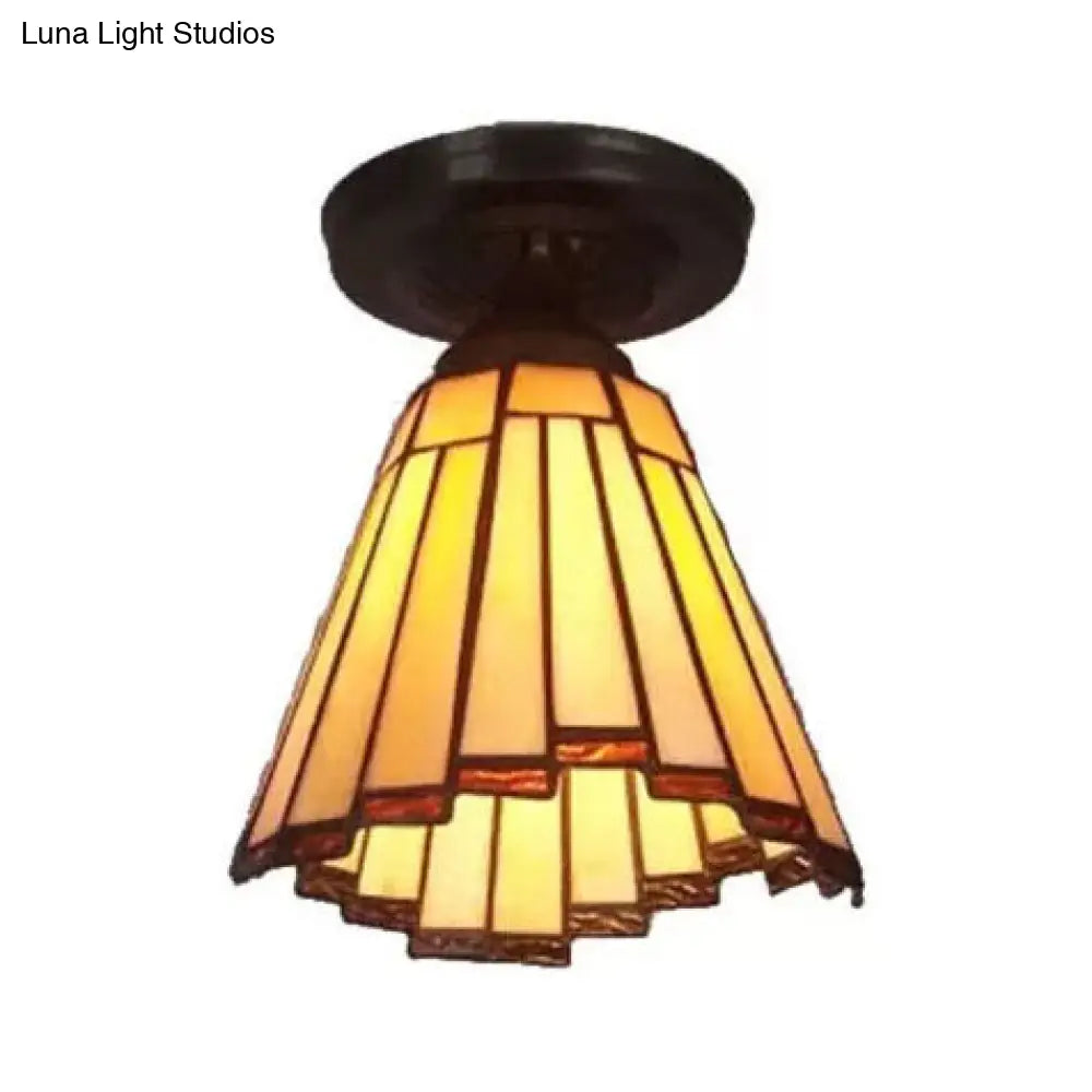 Tiffany Style Stained Glass Ceiling Light - Mini Coolie Semi Flush Mount for Hallway (H8" x D6")