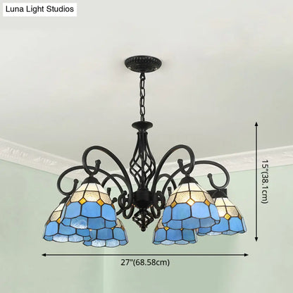 Tiffany Style Stained Glass Chandelier for Living Room with Adjustable Chains