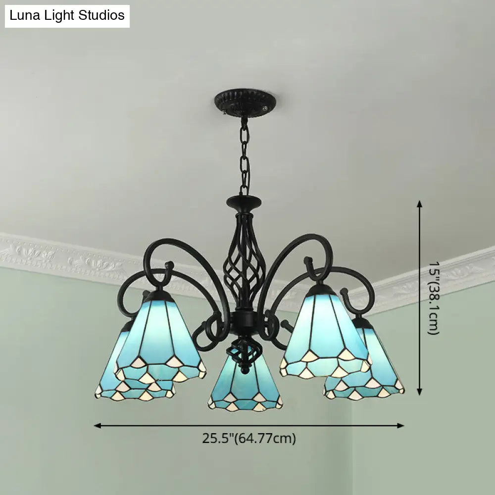 Tiffany Style Stained Glass Chandelier for Living Room with Adjustable Chains