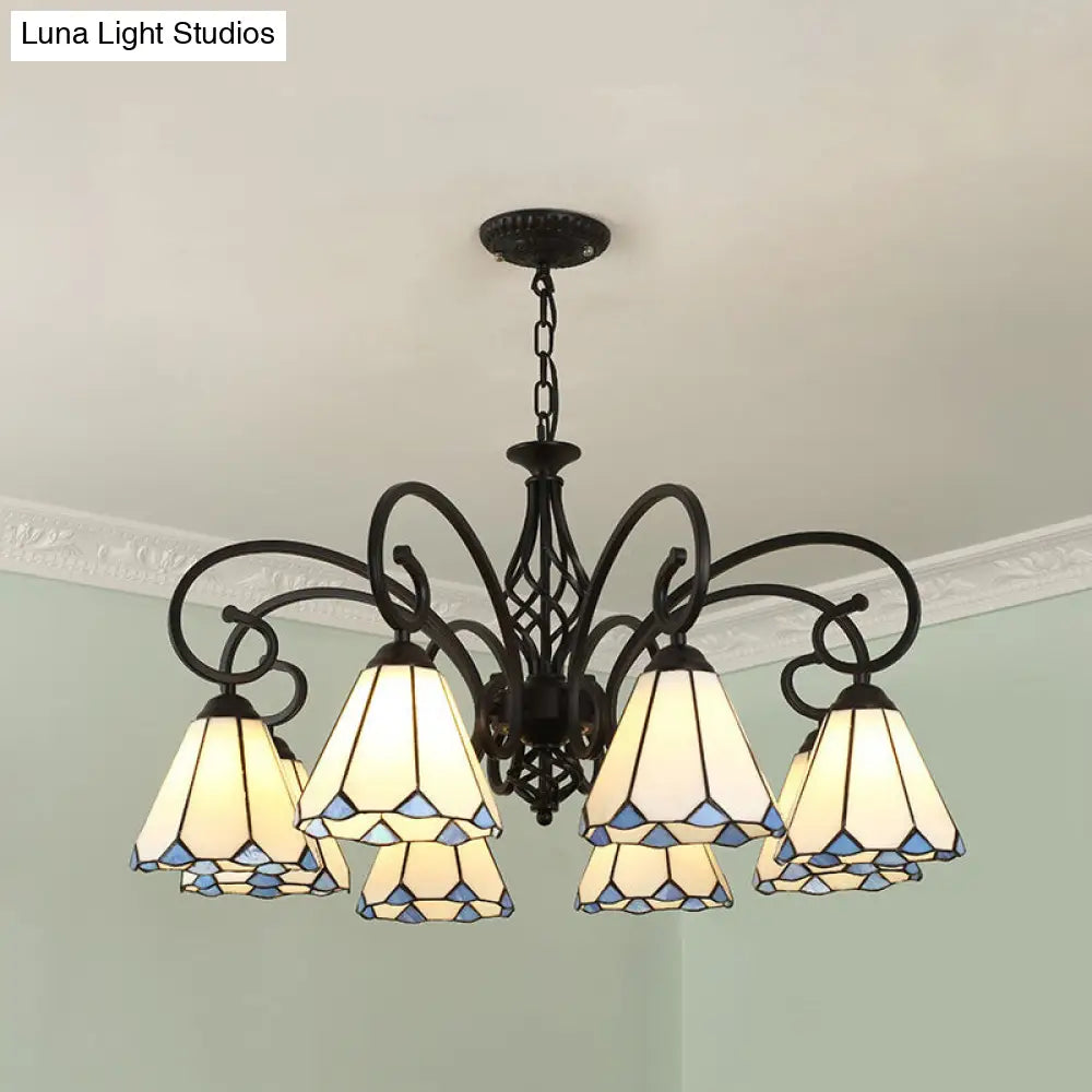 Tiffany Style Stained Glass Chandelier for Living Room with Adjustable Chains