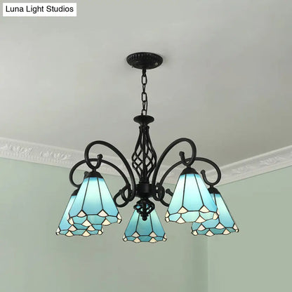 Tiffany Style Stained Glass Chandelier for Living Room with Adjustable Chains