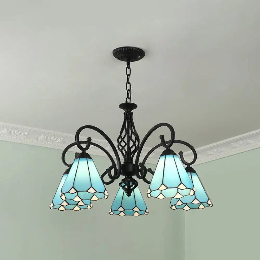 Tiffany Style Stained Glass Chandelier for Living Room with Adjustable Chains