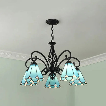 Tiffany Style Stained Glass Chandelier for Living Room with Adjustable Chains