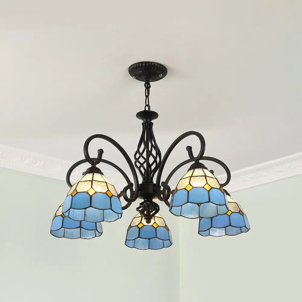 Tiffany Style Stained Glass Chandelier for Living Room with Adjustable Chains