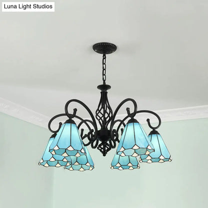 Tiffany Style Stained Glass Chandelier for Living Room with Adjustable Chains