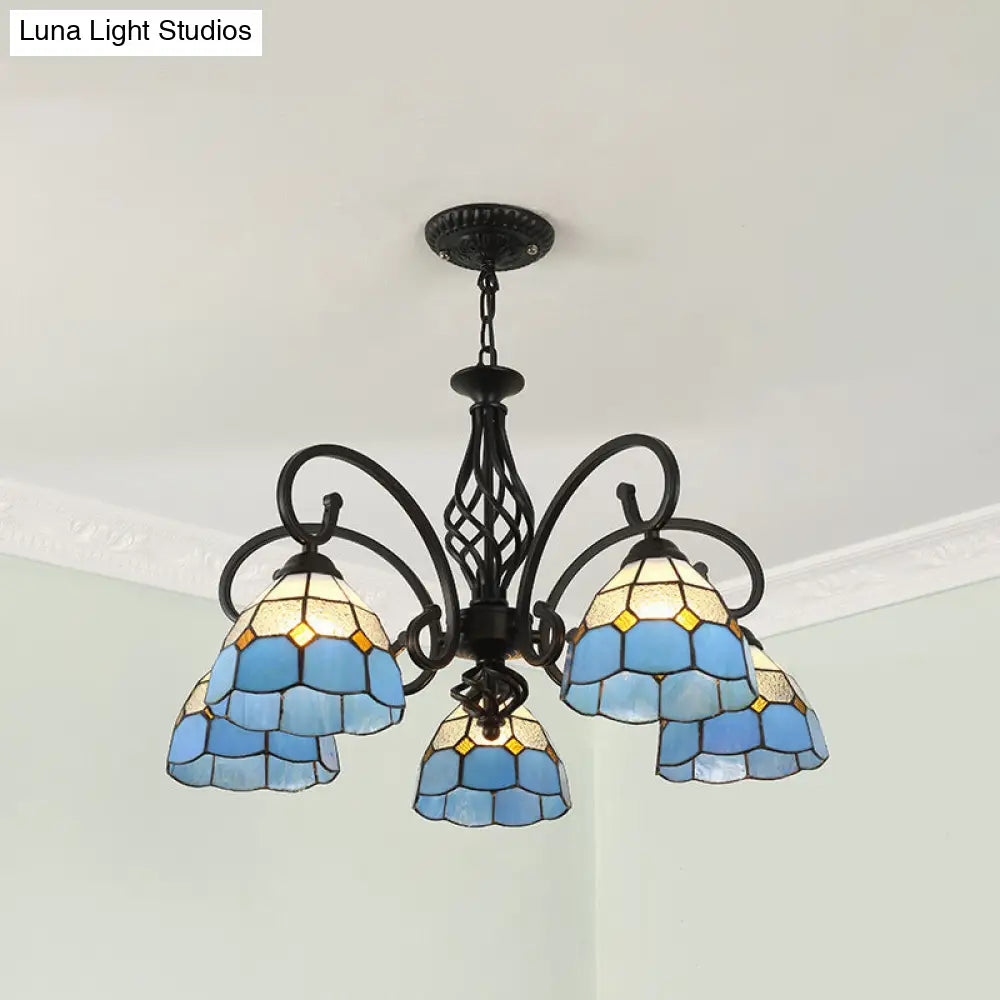 Tiffany Style Stained Glass Chandelier for Living Room with Adjustable Chains