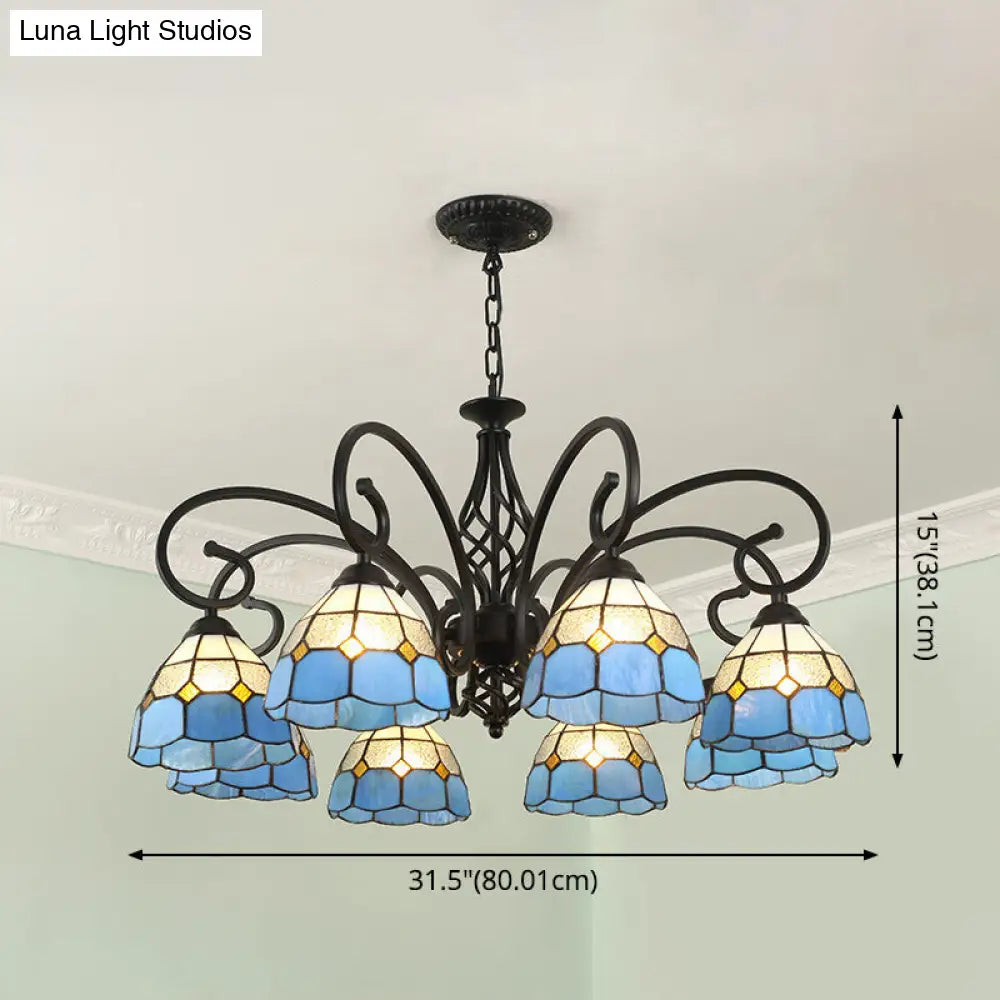 Tiffany Style Stained Glass Chandelier for Living Room with Adjustable Chains