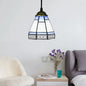 Tiffany-Style Stained Glass Conical Drop Lamp: Beige/Green/Blue Pendant Light for Living Room