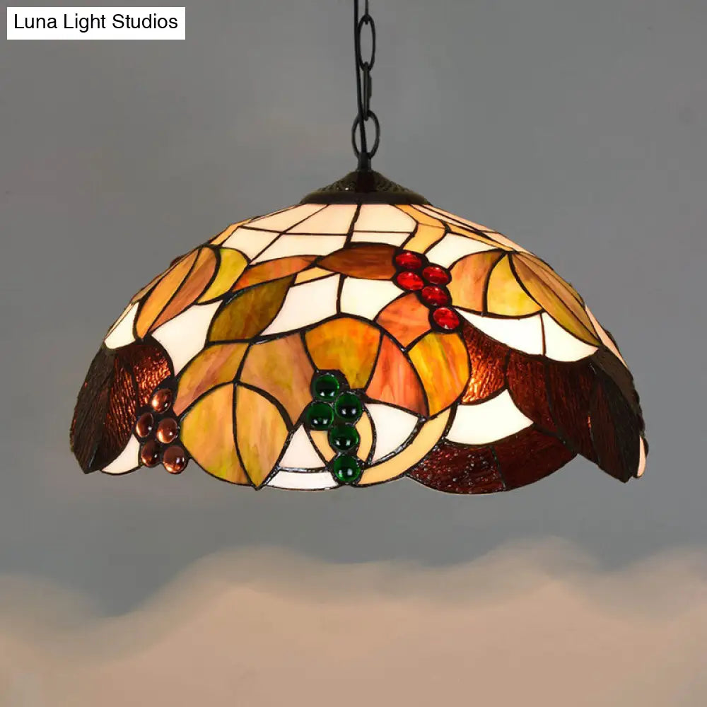 Tiffany-Style Stained Glass Dome Ceiling Pendant Light - 1-Light Hanging Fixture for Restaurants