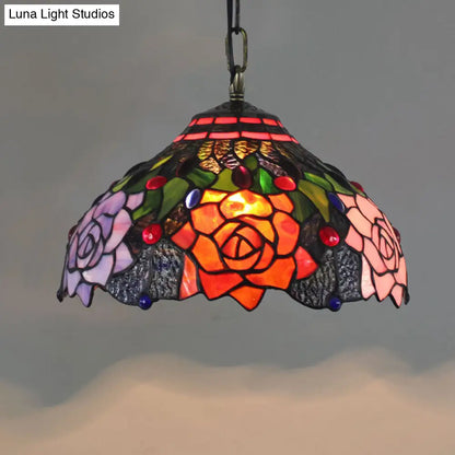 Tiffany-Style Stained Glass Dome Ceiling Pendant Light - 1-Light Hanging Fixture for Restaurants