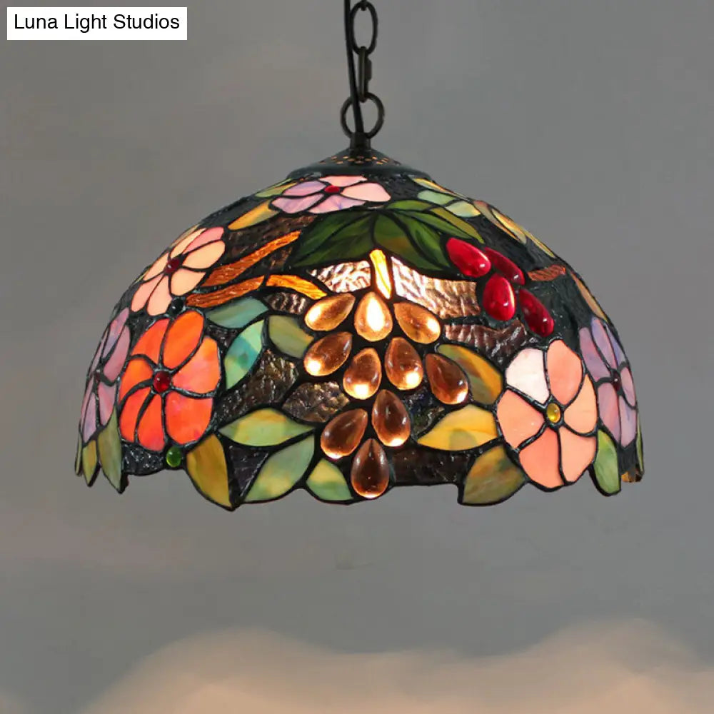 Tiffany-Style Stained Glass Dome Ceiling Pendant Light - 1-Light Hanging Fixture for Restaurants