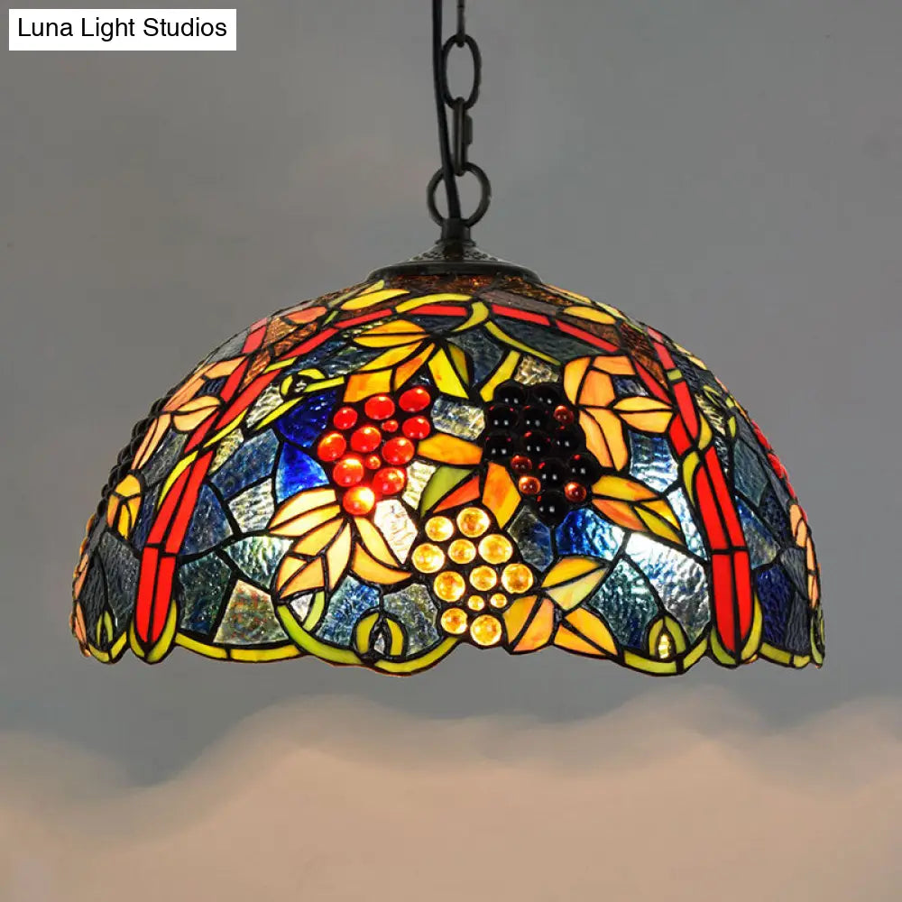 Tiffany-Style Stained Glass Dome Ceiling Pendant Light - 1-Light Hanging Fixture for Restaurants