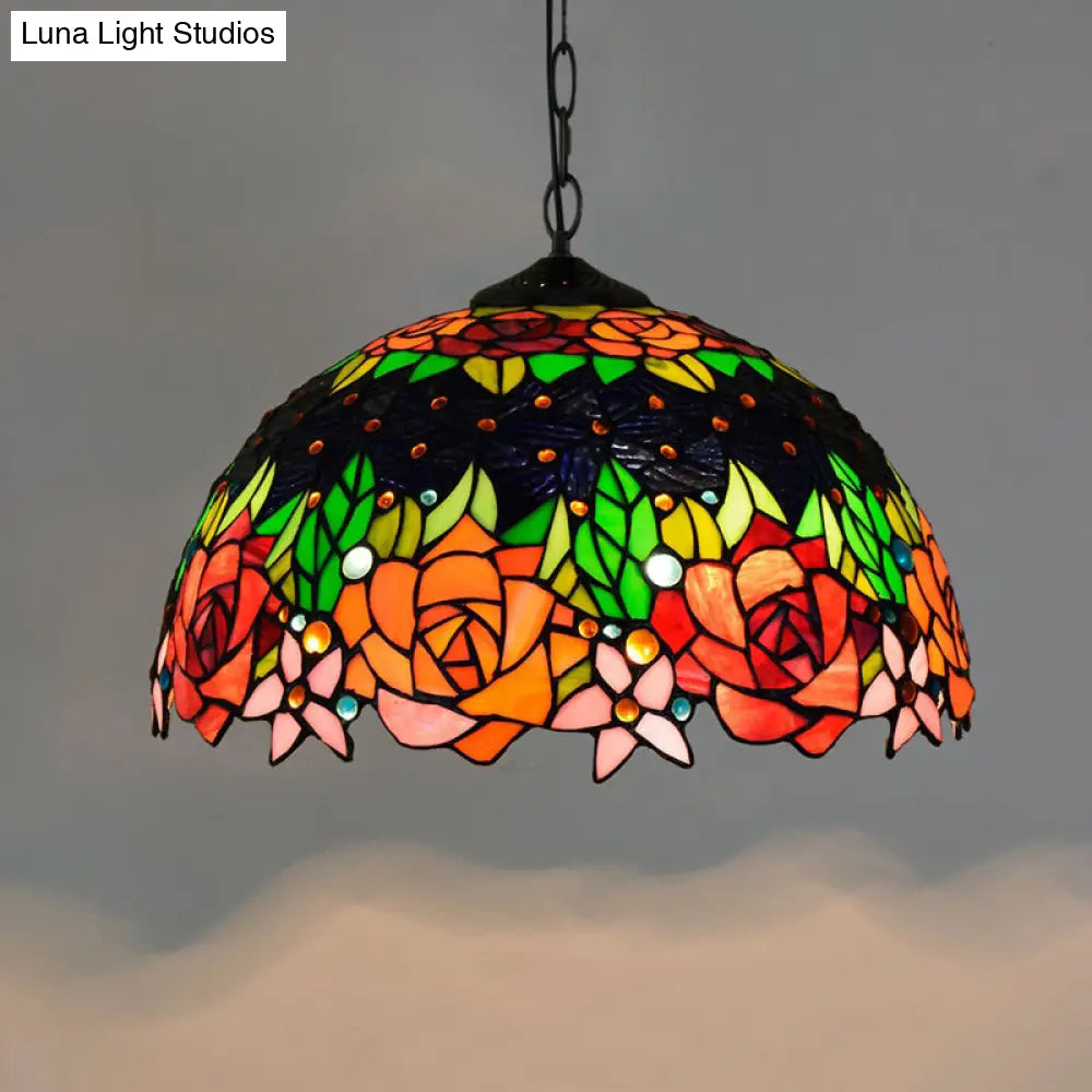 Tiffany-Style Stained Glass Dome Ceiling Pendant Light - 1-Light Hanging Fixture for Restaurants