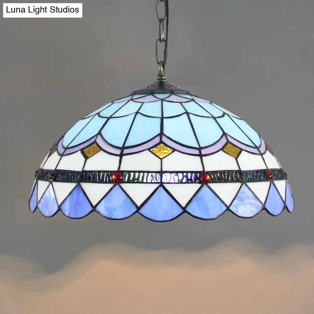 Tiffany-Style Stained Glass Dome Ceiling Pendant Light - 1-Light Hanging Fixture for Restaurants