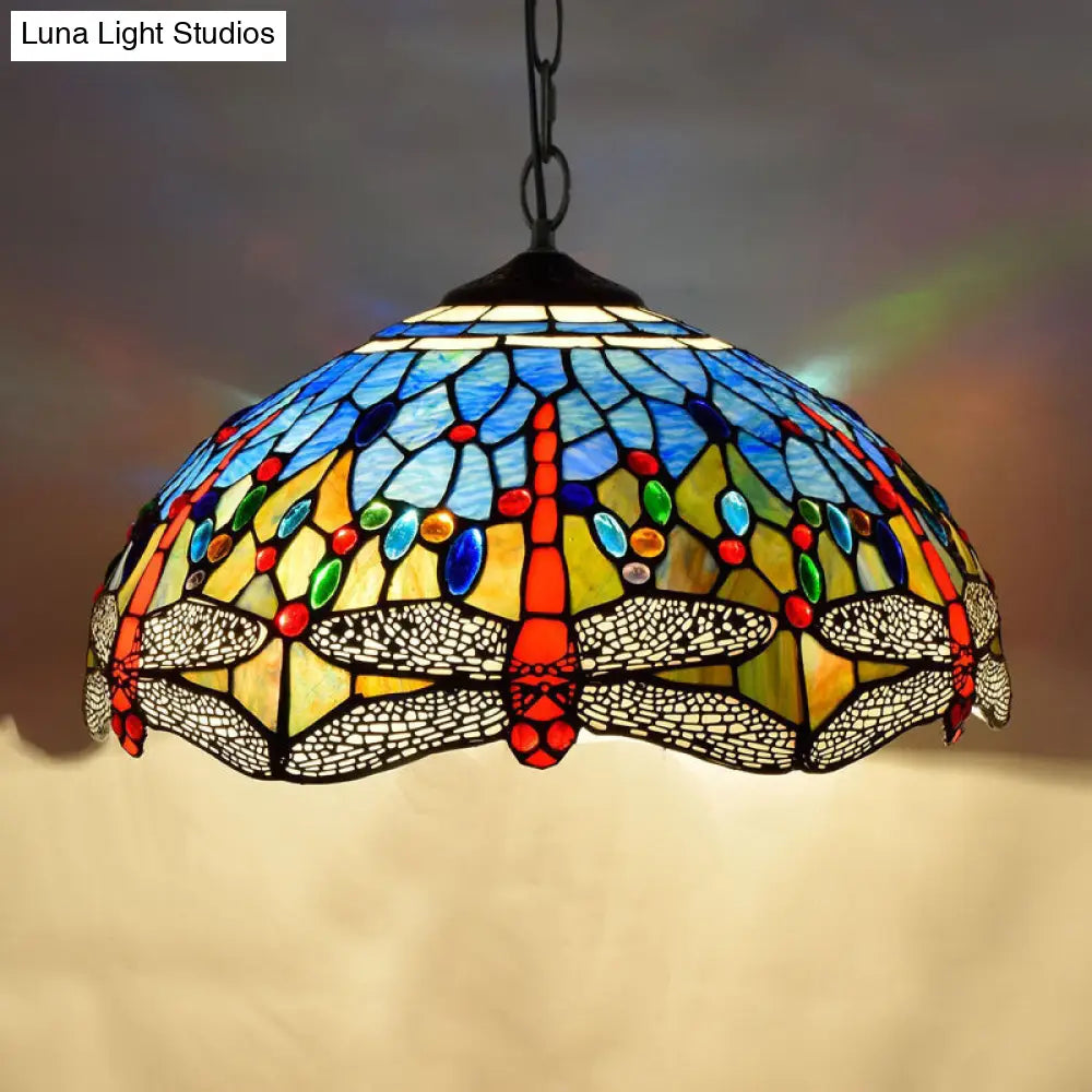 Tiffany-Style Stained Glass Dome Ceiling Pendant Light - 1-Light Hanging Fixture for Restaurants