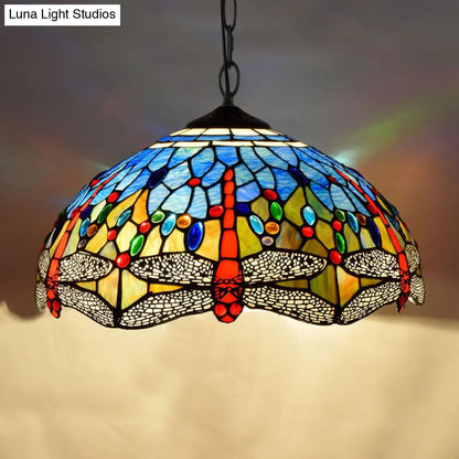 Tiffany-Style Stained Glass Dome Ceiling Pendant Light - 1-Light Hanging Fixture for Restaurants