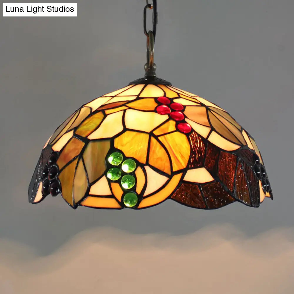 Tiffany-Style Stained Glass Dome Ceiling Pendant Light - 1-Light Hanging Fixture for Restaurants