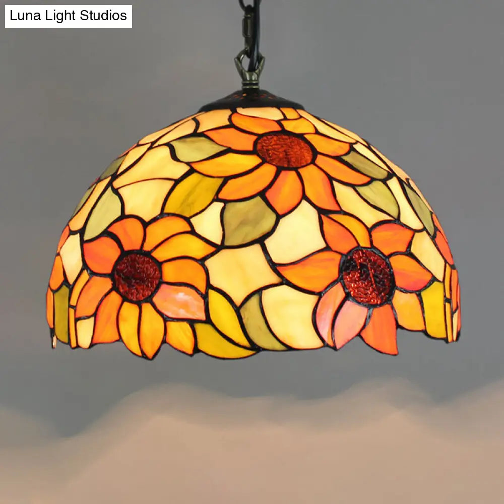 Tiffany-Style Stained Glass Dome Ceiling Pendant Light - 1-Light Hanging Fixture for Restaurants