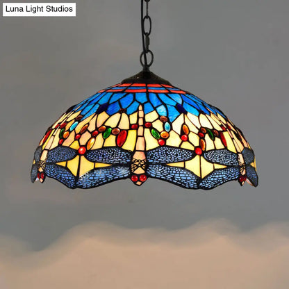 Tiffany-Style Stained Glass Dome Ceiling Pendant Light - 1-Light Hanging Fixture for Restaurants