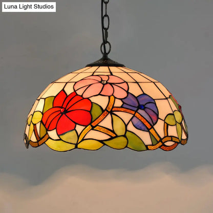 Tiffany-Style Stained Glass Dome Ceiling Pendant Light - 1-Light Hanging Fixture for Restaurants