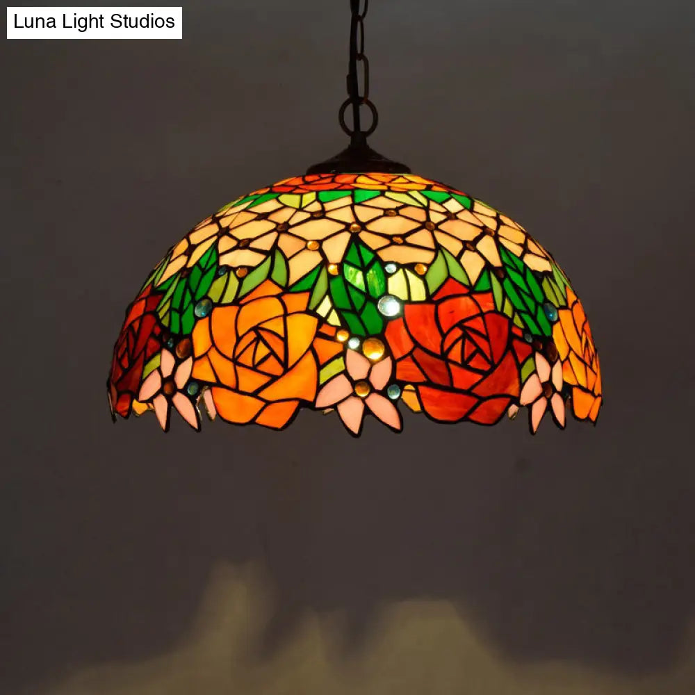 Tiffany-Style Stained Glass Dome Ceiling Pendant Light - 1-Light Hanging Fixture for Restaurants