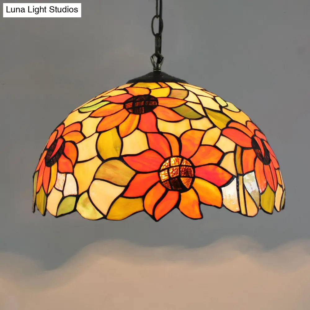 Tiffany-Style Stained Glass Dome Ceiling Pendant Light - 1-Light Hanging Fixture for Restaurants