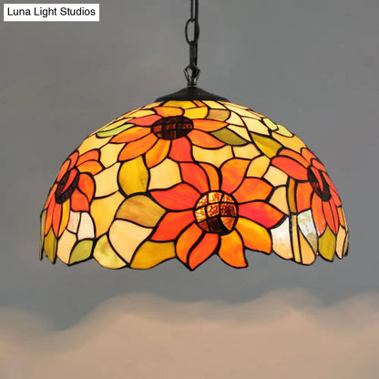 Tiffany-Style Stained Glass Dome Ceiling Pendant Light - 1-Light Hanging Fixture for Restaurants