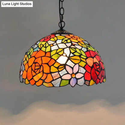 Tiffany-Style Stained Glass Dome Ceiling Pendant Light - 1-Light Hanging Fixture for Restaurants