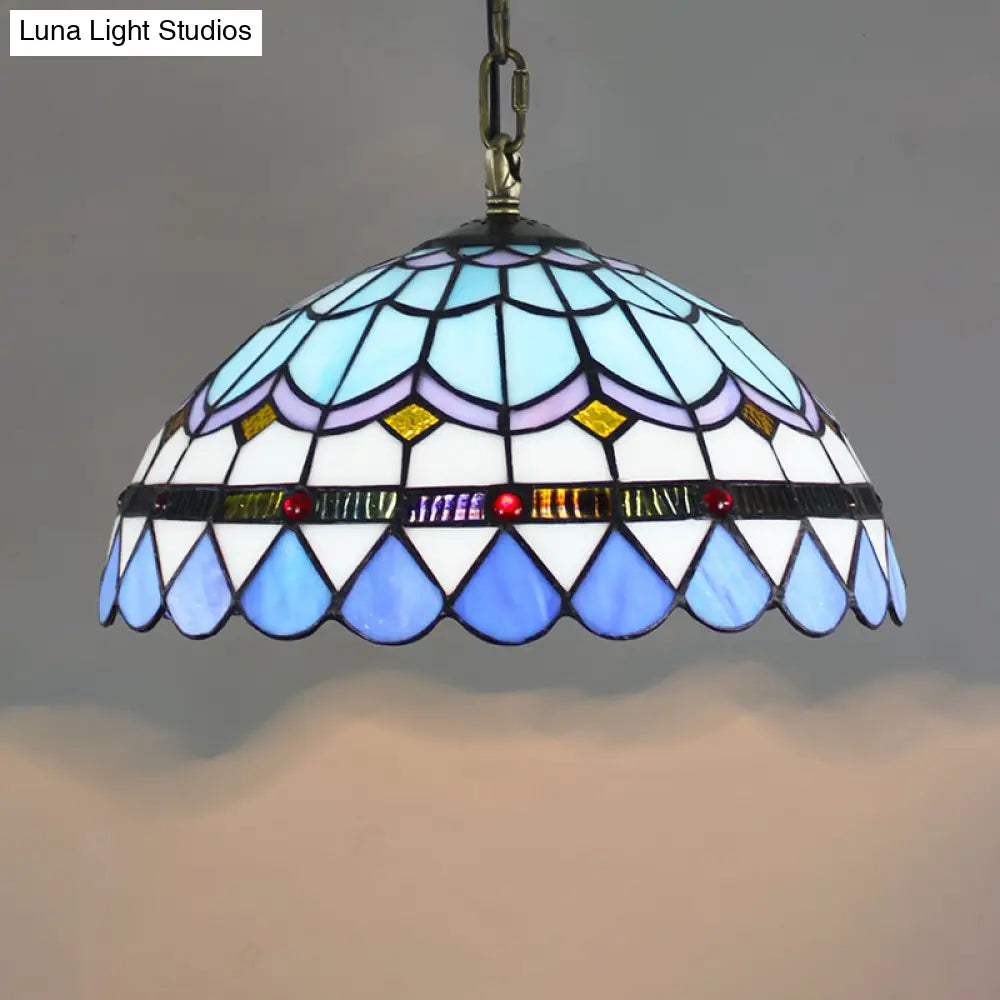 Tiffany-Style Stained Glass Dome Ceiling Pendant Light - 1-Light Hanging Fixture for Restaurants