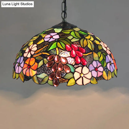 Tiffany-Style Stained Glass Dome Ceiling Pendant Light - 1-Light Hanging Fixture for Restaurants