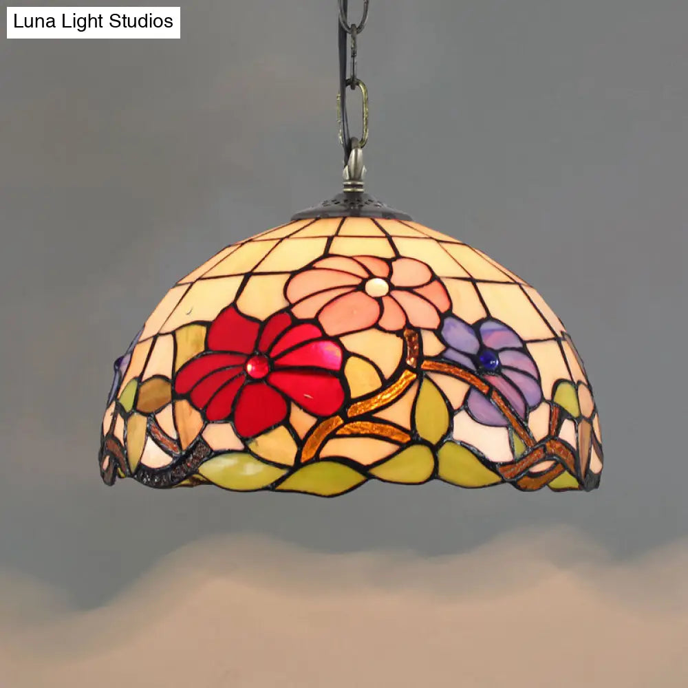 Tiffany-Style Stained Glass Dome Ceiling Pendant Light - 1-Light Hanging Fixture for Restaurants