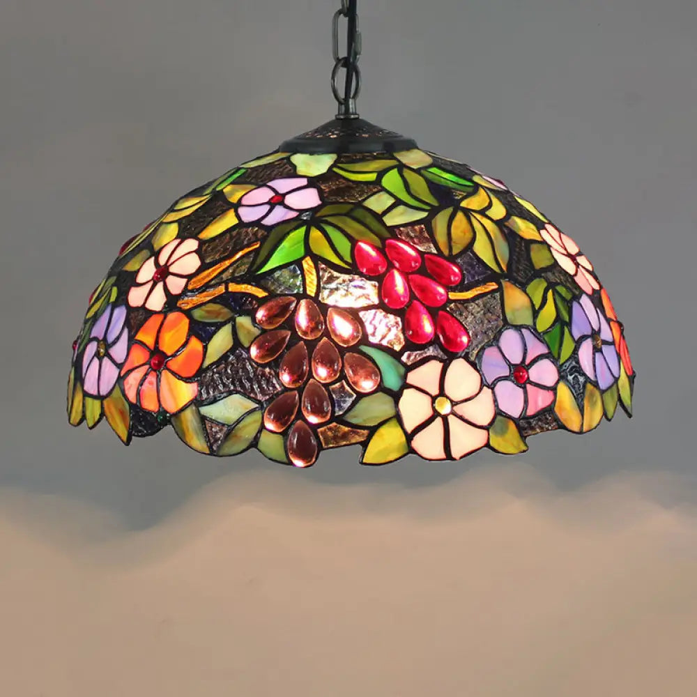 Tiffany-Style Stained Glass Dome Ceiling Pendant Light - 1-Light Hanging Fixture for Restaurants