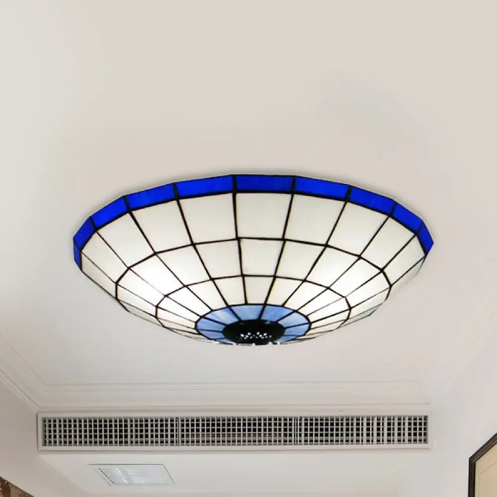 DecorBites™ DecorBites™ Tiffany Style Stained Glass Flush Mount Light in Blue - Perfect for Living Room - 3 Width Sizes Available