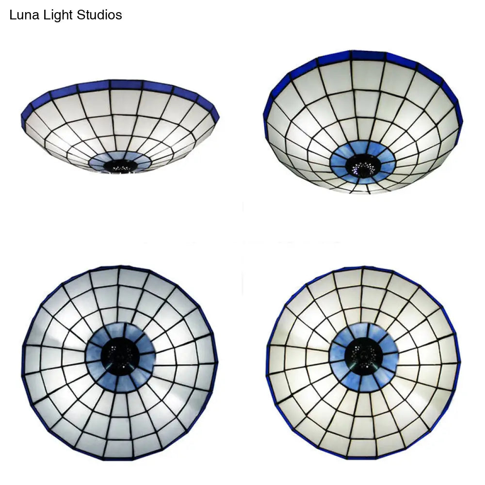 DecorBites™ DecorBites™ Tiffany Style Stained Glass Flush Mount Light in Blue - Perfect for Living Room - 3 Width Sizes Available