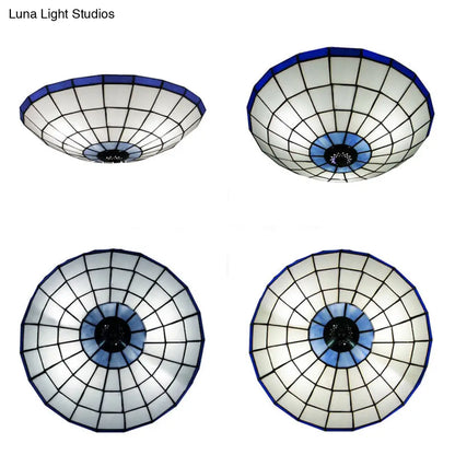DecorBites™ DecorBites™ Tiffany Style Stained Glass Flush Mount Light in Blue - Perfect for Living Room - 3 Width Sizes Available