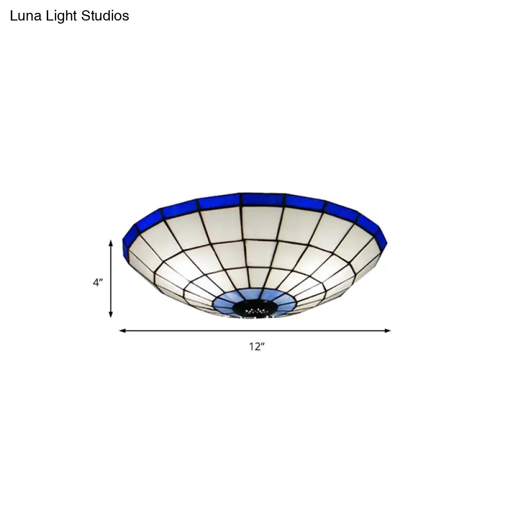 DecorBites™ DecorBites™ Tiffany Style Stained Glass Flush Mount Light in Blue - Perfect for Living Room - 3 Width Sizes Available